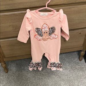 Pink Ruffled Turkey Applique One Piece